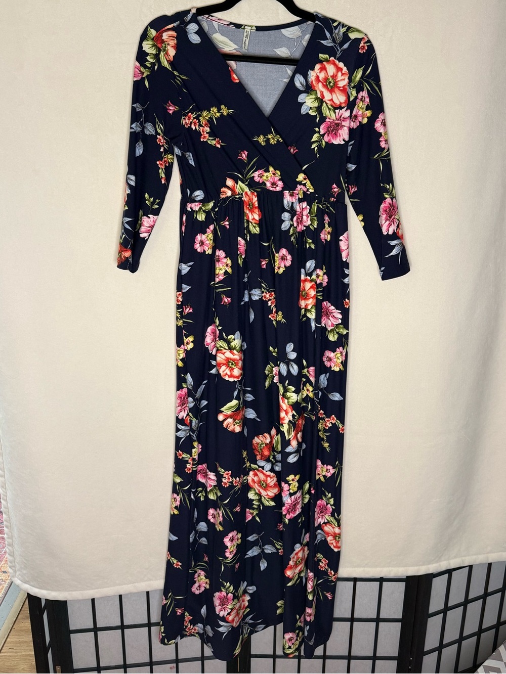 Mother Bee Maternity Navy Floral Wrap Maxi Dress